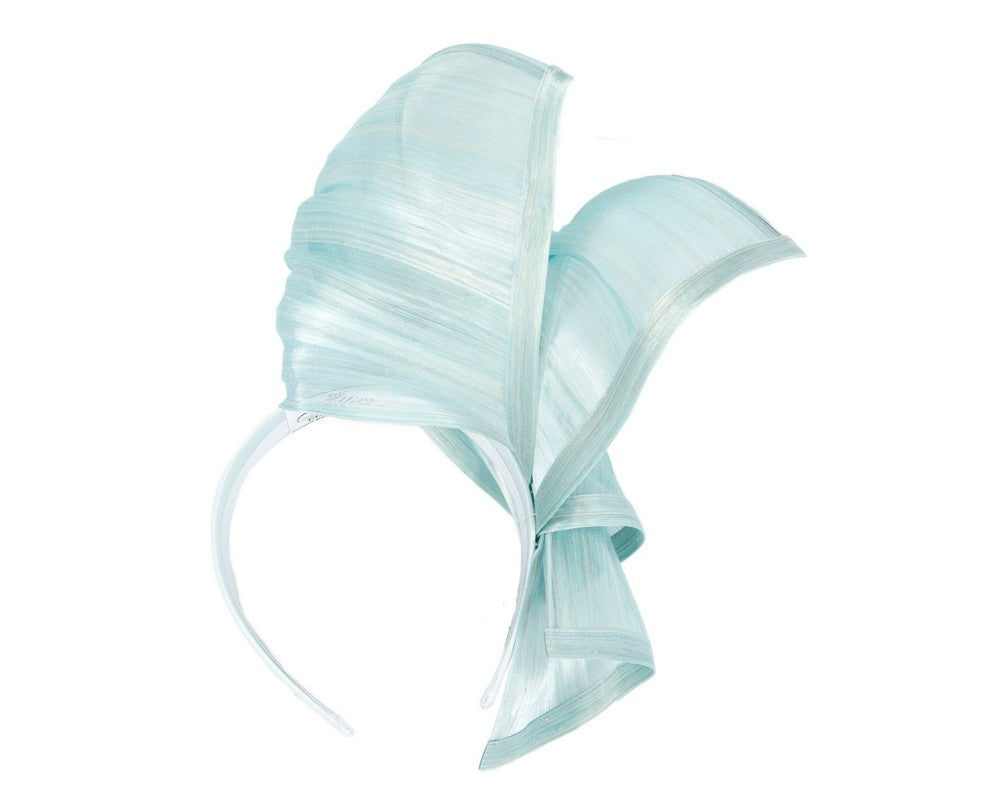 Bespoke light blue silk abaca racing fascinator by Fillies Collection
