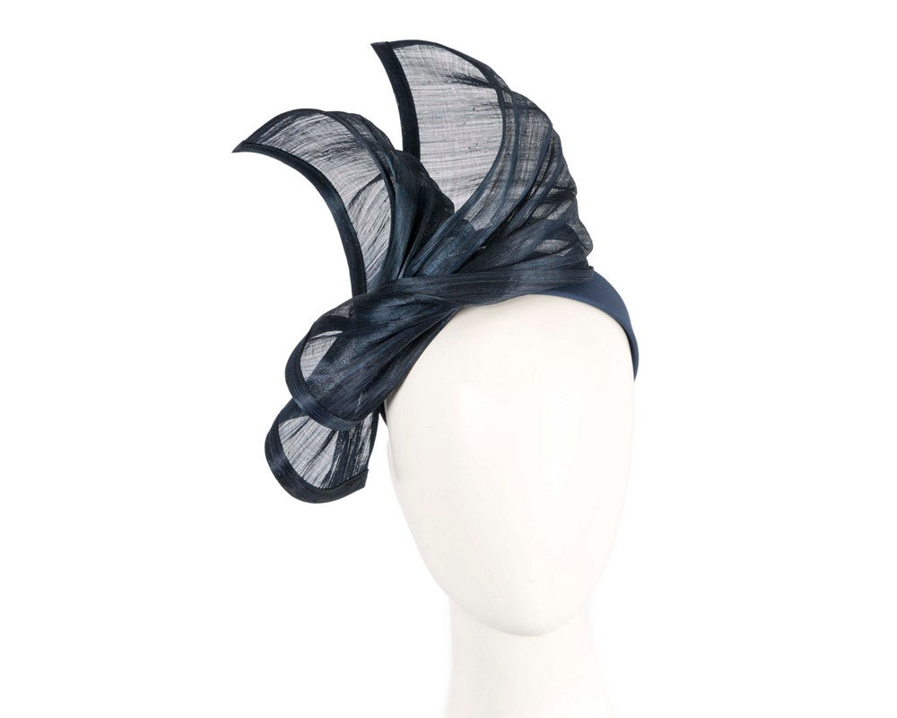 Bespoke navy silk abaca racing fascinator by Fillies Collection-0