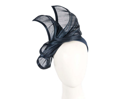 Bespoke navy silk abaca racing fascinator by Fillies Collection-0