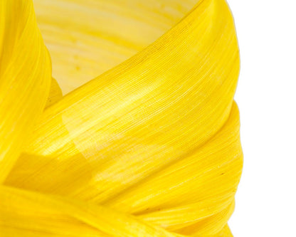 Bespoke yellow silk abaca racing fascinator by Fillies Collection