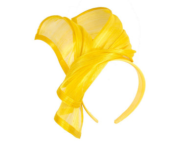 Bespoke yellow silk abaca racing fascinator by Fillies Collection