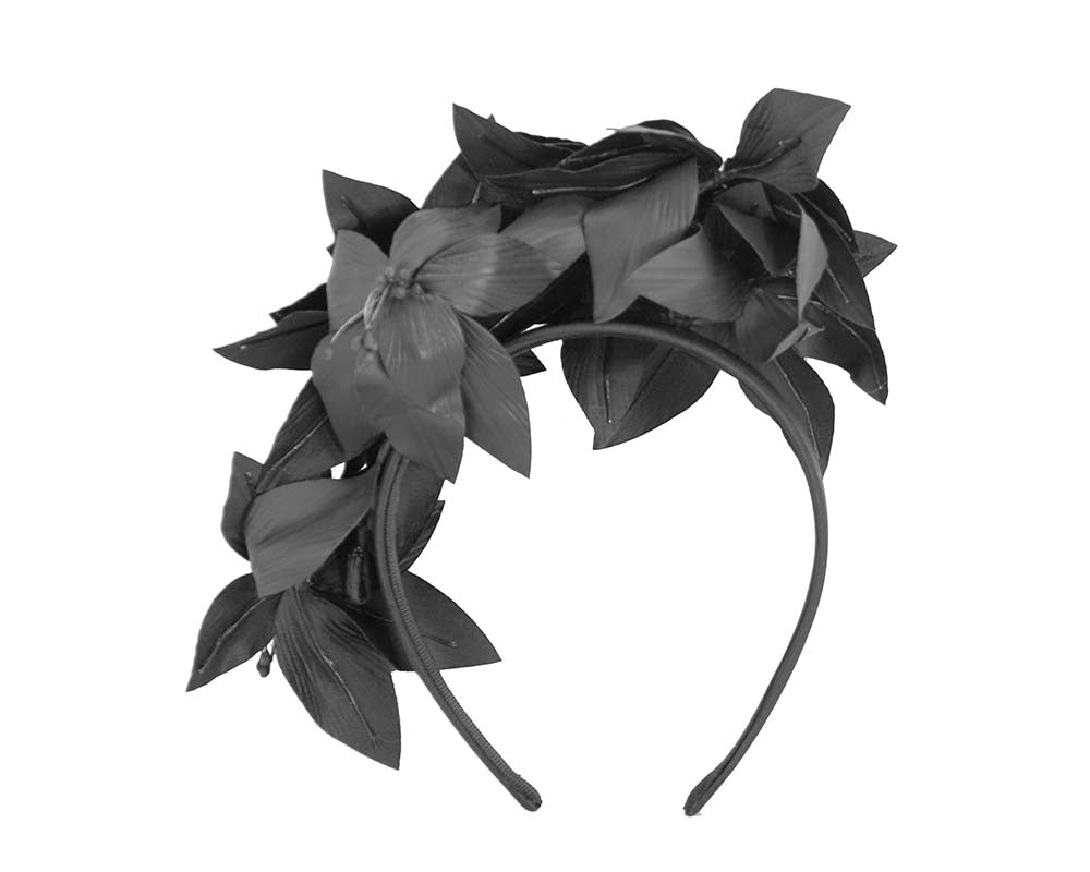 Black leather flower headband fascinator by Fillies Collection