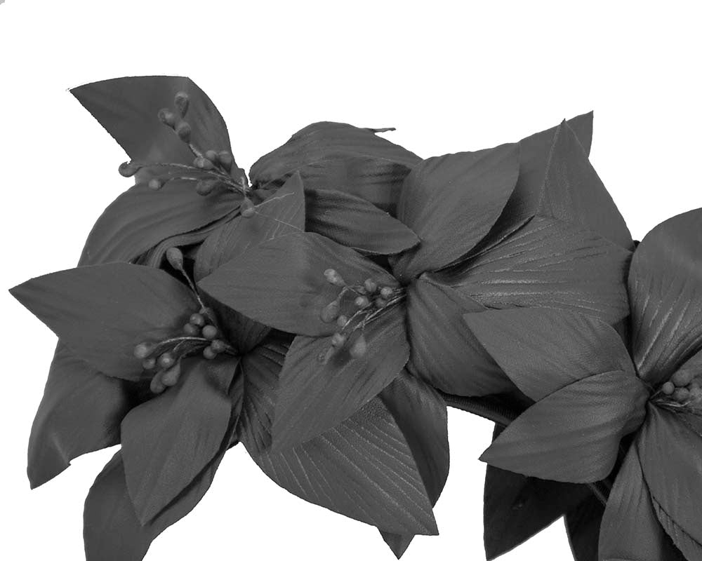 Black leather flower headband fascinator by Fillies Collection