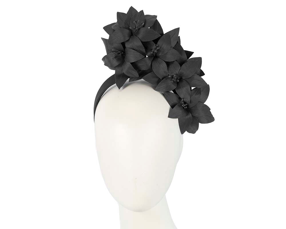 Black leather flower headband fascinator by Fillies Collection