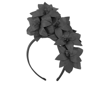 Black leather flower headband fascinator by Fillies Collection