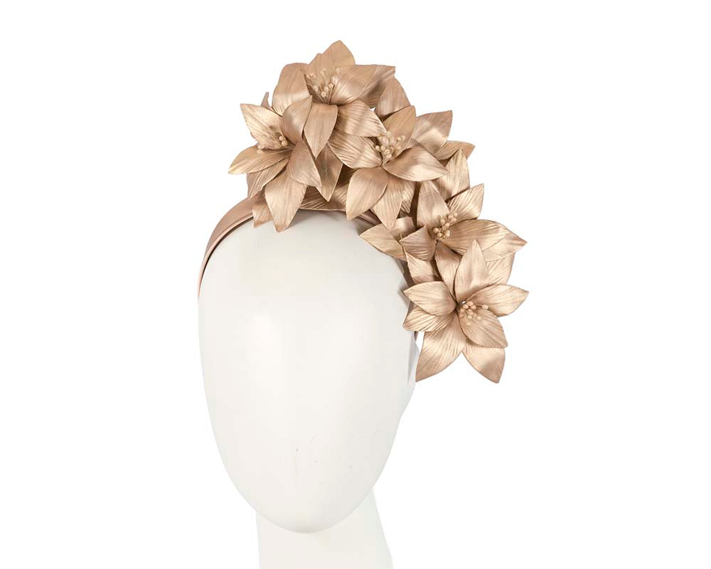 Gold leather flower headband fascinator by Fillies Collection