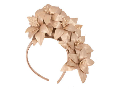 Gold leather flower headband fascinator by Fillies Collection
