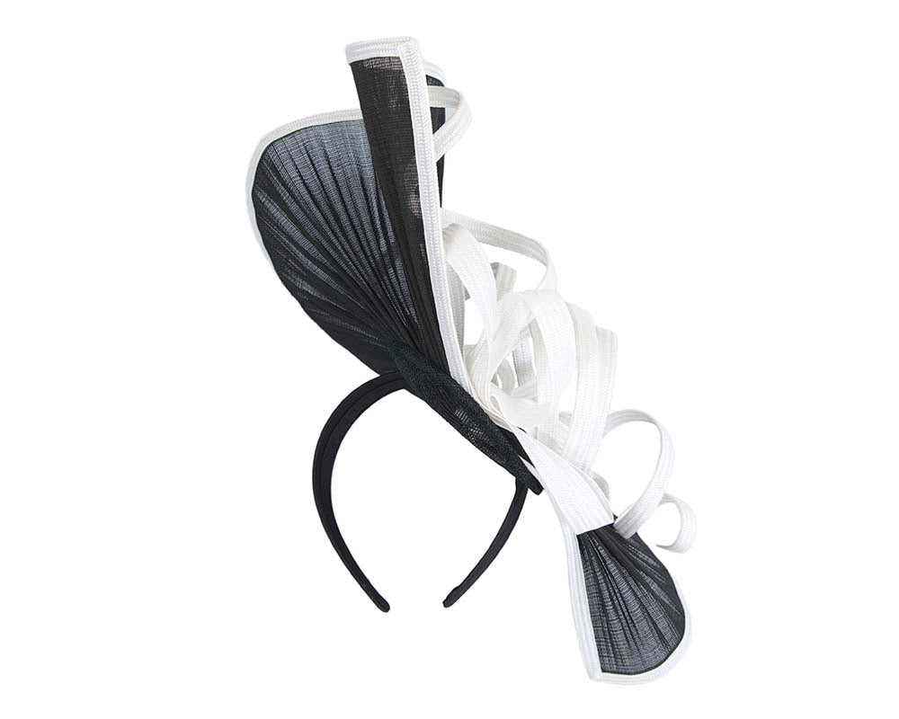 Large black & white jinsin racing fascinator by Fillies Collection-2