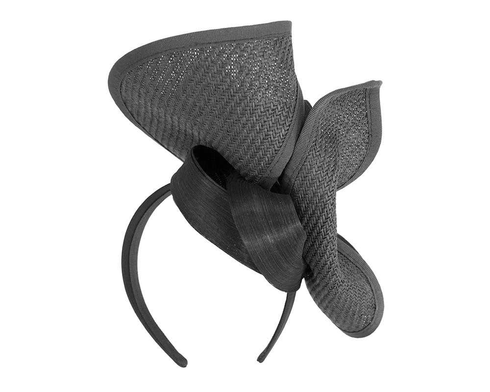 Large black Fillies Collection racing fascinator with bow-5