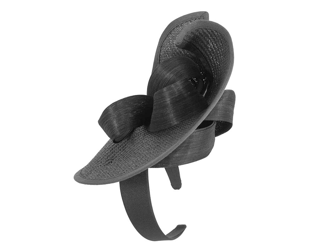 Large black Fillies Collection racing fascinator with bow-2