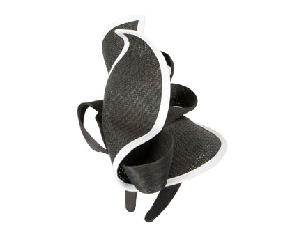 Large black & white Fillies Collection racing fascinator with bow