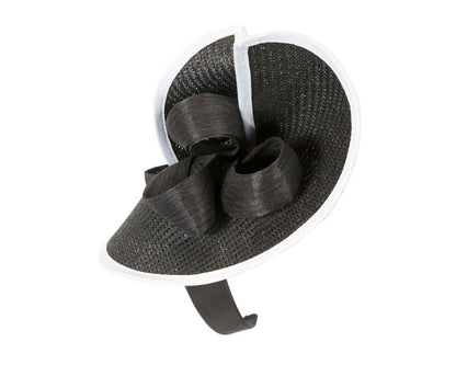 Large black & white Fillies Collection racing fascinator with bow