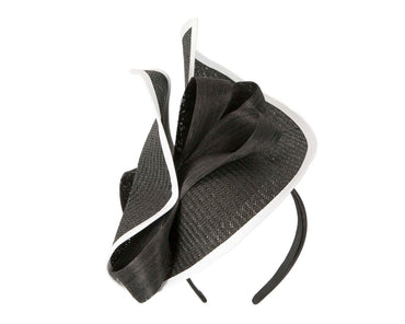 Large black & white Fillies Collection racing fascinator with bow
