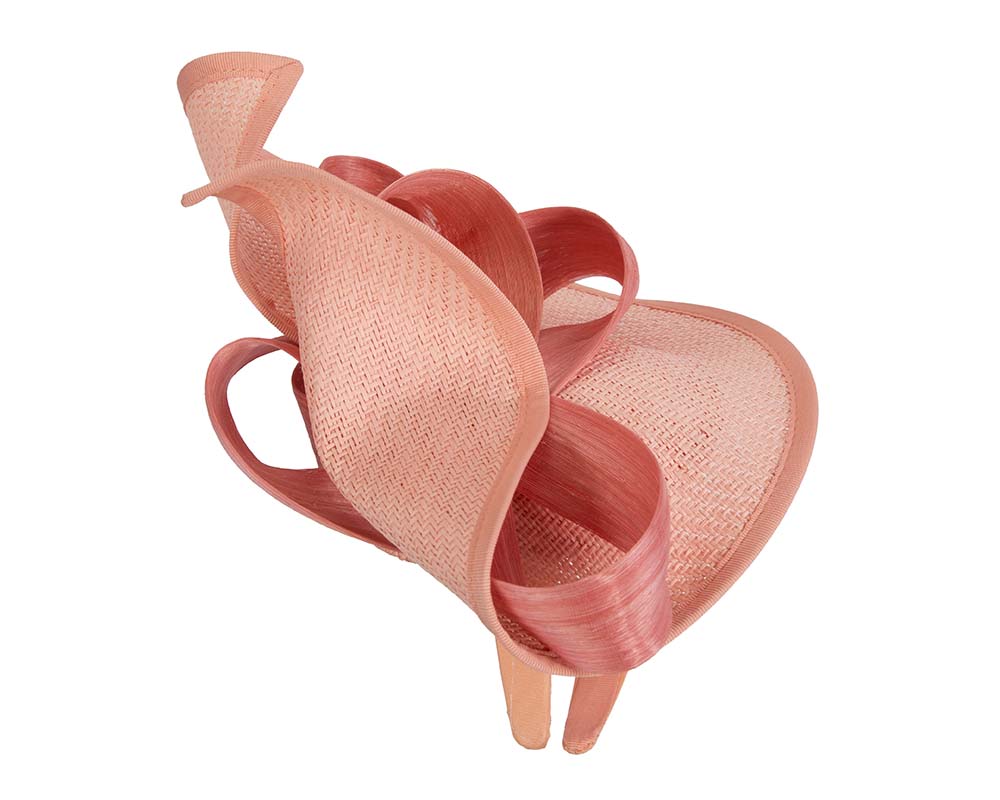 Large coral Fillies Collection racing fascinator with bow-3