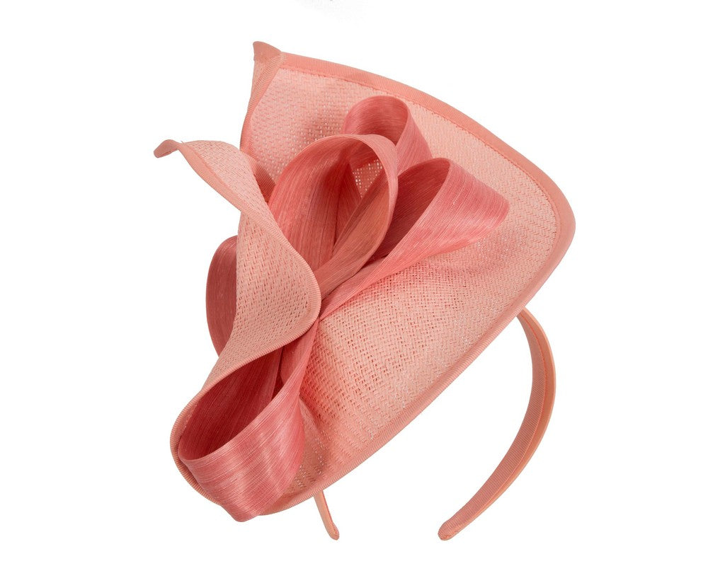 Large coral Fillies Collection racing fascinator with bow-1