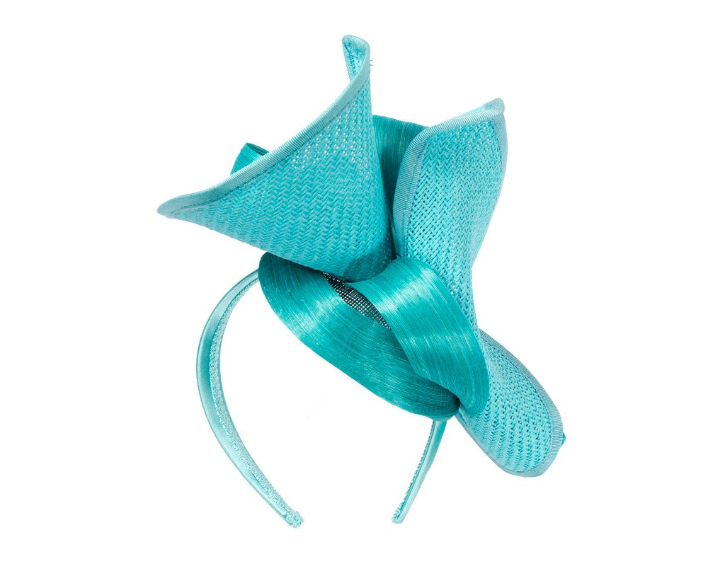 Large turquoise Fillies Collection racing fascinator with bow-4