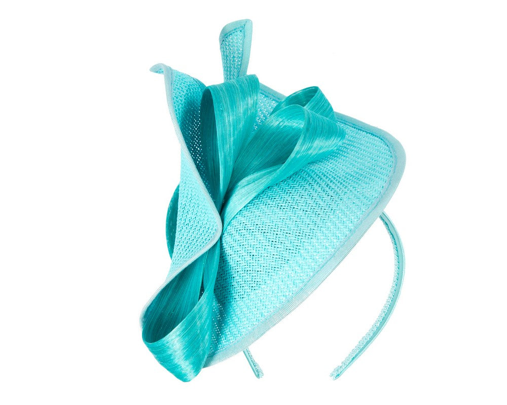 Large turquoise Fillies Collection racing fascinator with bow-1