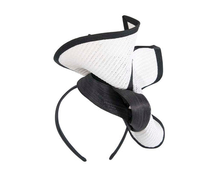 Large white & black Fillies Collection racing fascinator with bow-5