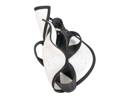 Large white & black Fillies Collection racing fascinator with bow-3