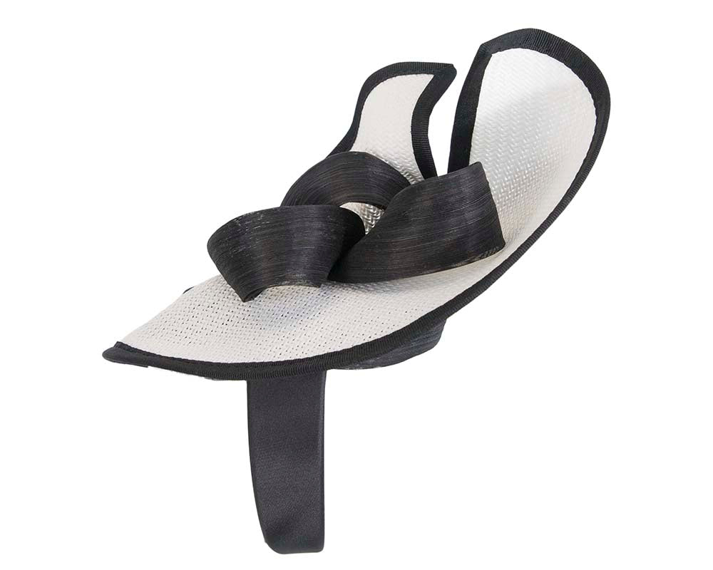 Large white & black Fillies Collection racing fascinator with bow-2