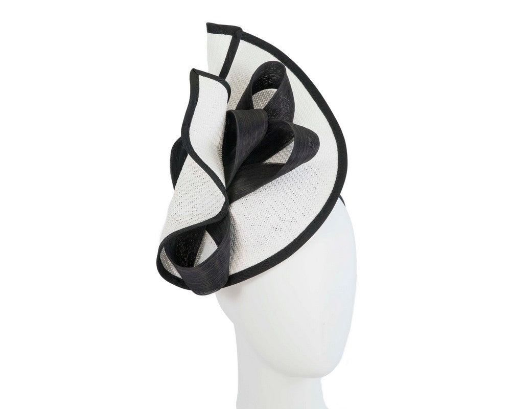 Large white & black Fillies Collection racing fascinator with bow-0