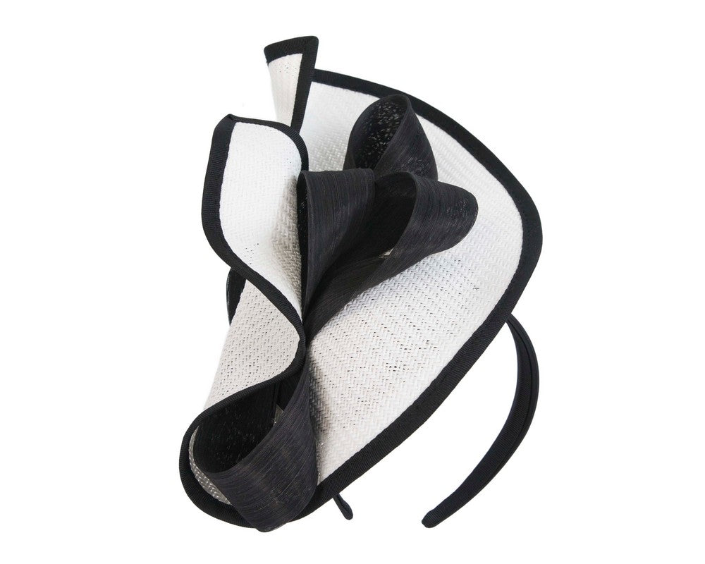 Large white & black Fillies Collection racing fascinator with bow-1