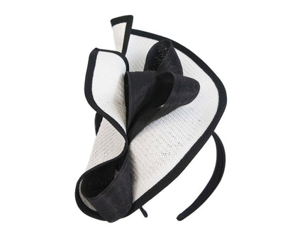 Large white & black Fillies Collection racing fascinator with bow-1
