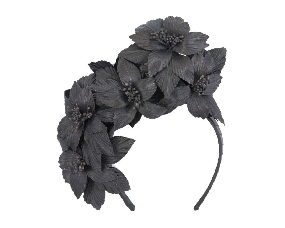 Black sculptured flower headband fascinator by Fillies Collection