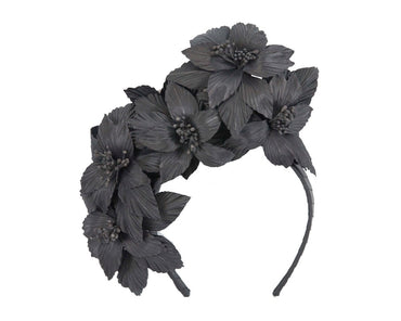 Black sculptured flower headband fascinator by Fillies Collection