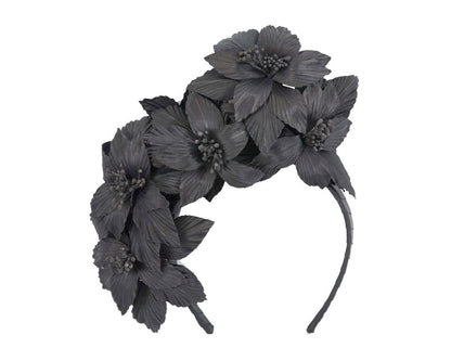 Black sculptured flower headband fascinator by Fillies Collection