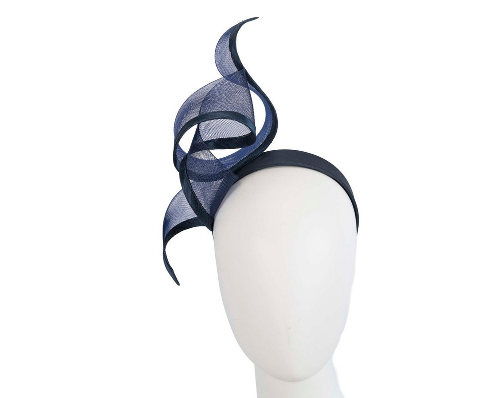 Sculptured navy racing fascinator by Fillies Collection-0