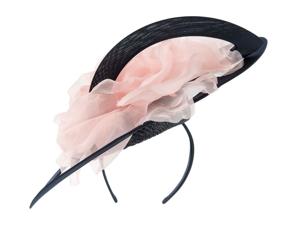 Bespoke large navy and pink racing fascinator by Fillies Collection