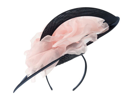 Bespoke large navy and pink racing fascinator by Fillies Collection