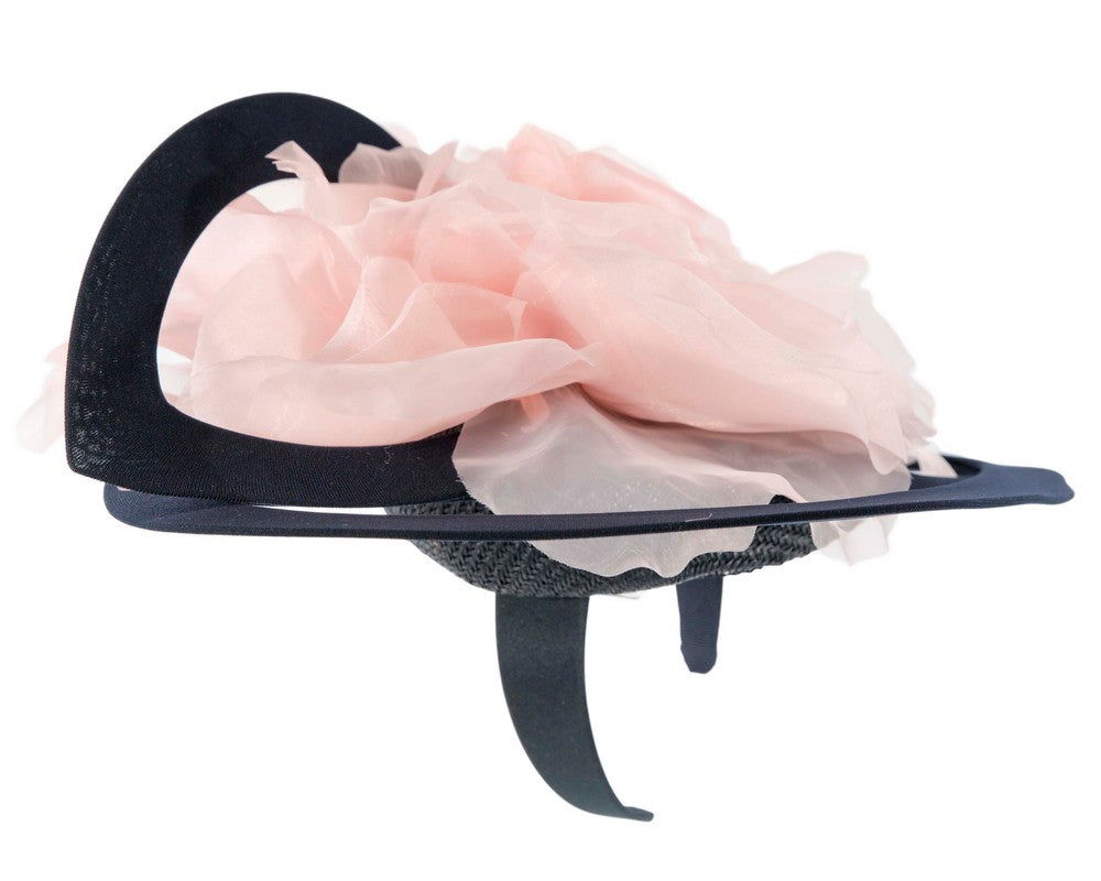 Bespoke large navy and pink racing fascinator by Fillies Collection