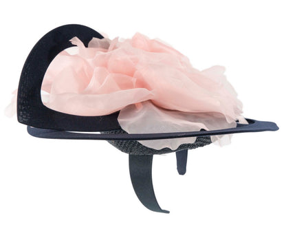 Bespoke large navy and pink racing fascinator by Fillies Collection