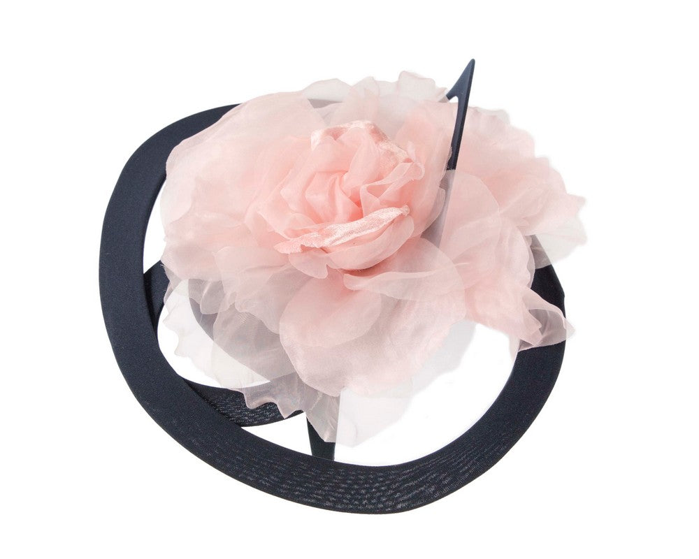 Bespoke large navy and pink racing fascinator by Fillies Collection