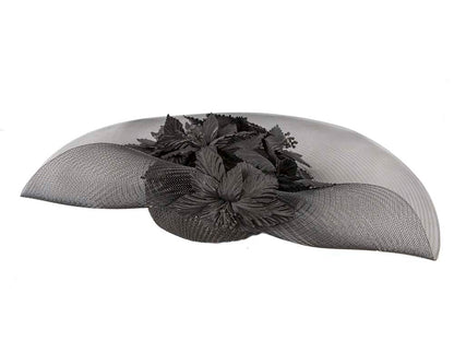 Wide brim black fascinator hat by Fillies Collection