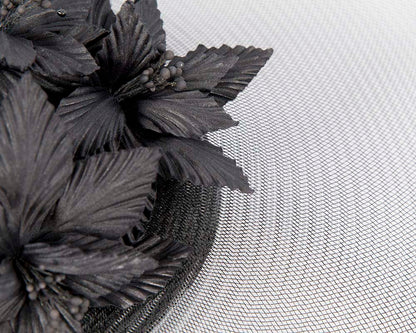 Wide brim black fascinator hat by Fillies Collection