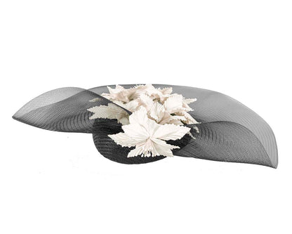 Wide brim black & cream fascinator hat by Fillies Collection