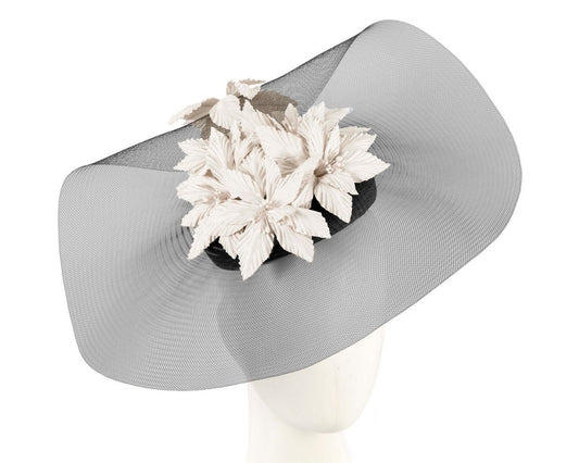 Wide brim black & cream fascinator hat by Fillies Collection