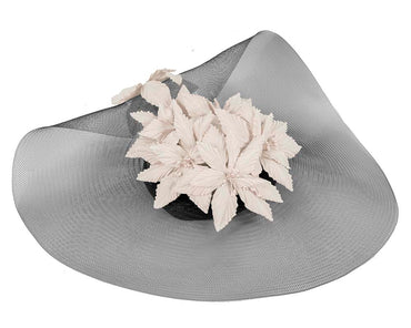 Wide brim black & cream fascinator hat by Fillies Collection