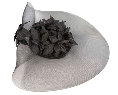 Wide brim black fascinator hat by Fillies Collection