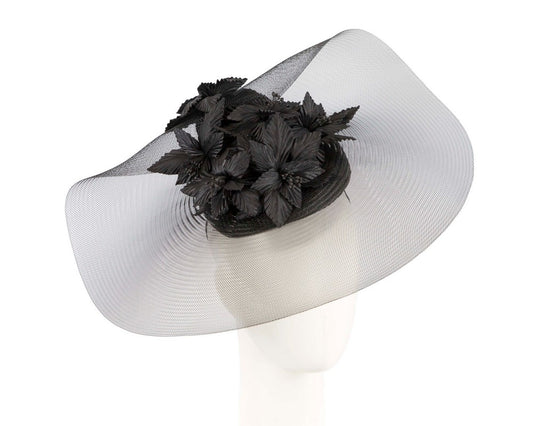 Wide brim black fascinator hat by Fillies Collection