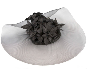 Wide brim black fascinator hat by Fillies Collection