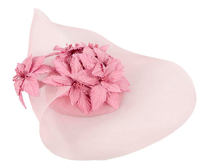 Wide brim dusty pink fascinator hat by Fillies Collection