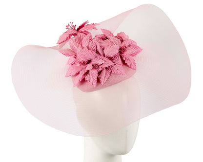 Wide brim dusty pink fascinator hat by Fillies Collection