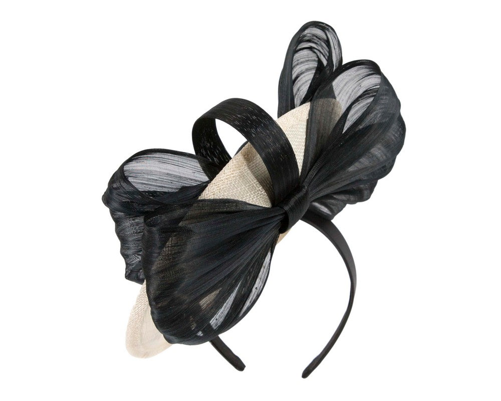 Cream & black fascinator with bow by Fillies Collection-6