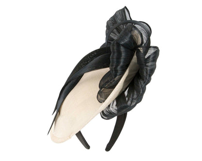 Cream & black fascinator with bow by Fillies Collection-2