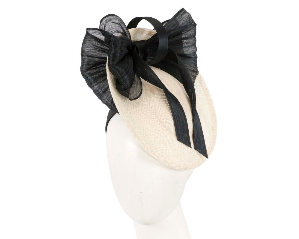 Cream & black fascinator with bow by Fillies Collection-0