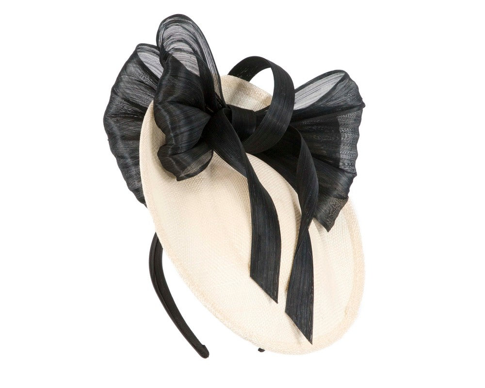 Cream & black fascinator with bow by Fillies Collection-1